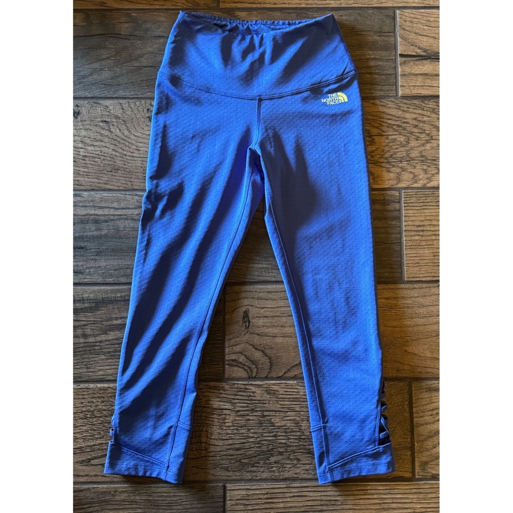 TNF Women's FlashDry Leggings Blue Perforated Cutout Ankle Active Pants Size Sm